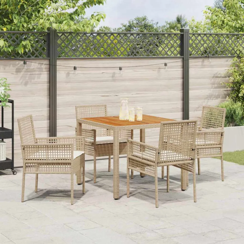 vidaXL Tuin eettafelset 5 st Beige poly rattan, foto 3