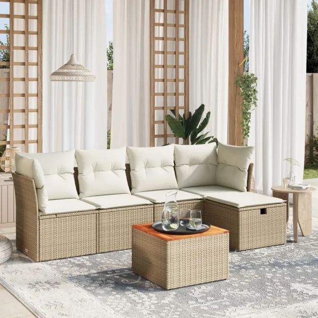 vidaXL 6-delige Loungeset met kussens poly rattan beige, foto 2