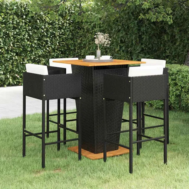 vidaXL 5-delige Tuinbarset met kussens poly rattan zwart, foto 2