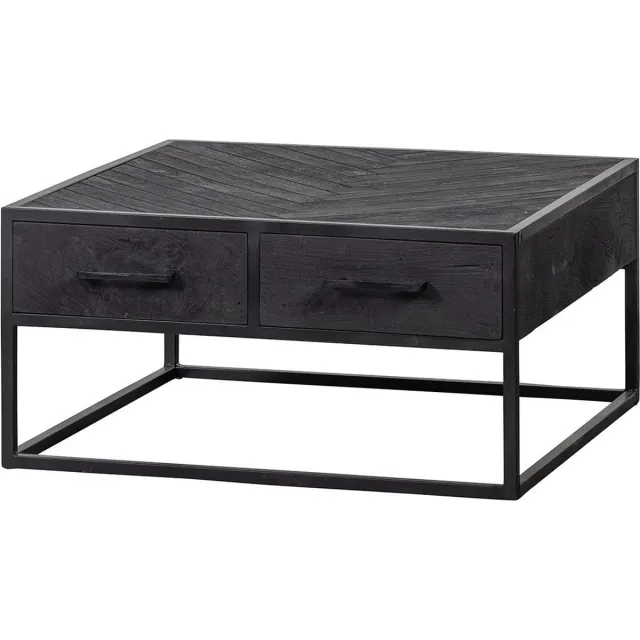 Mahom Mangohouten Salontafel Sienna Square Mahom Industrieel - Kleine tafel van Mangohout & Metaal - Industriële Huiskamertafel Bruin