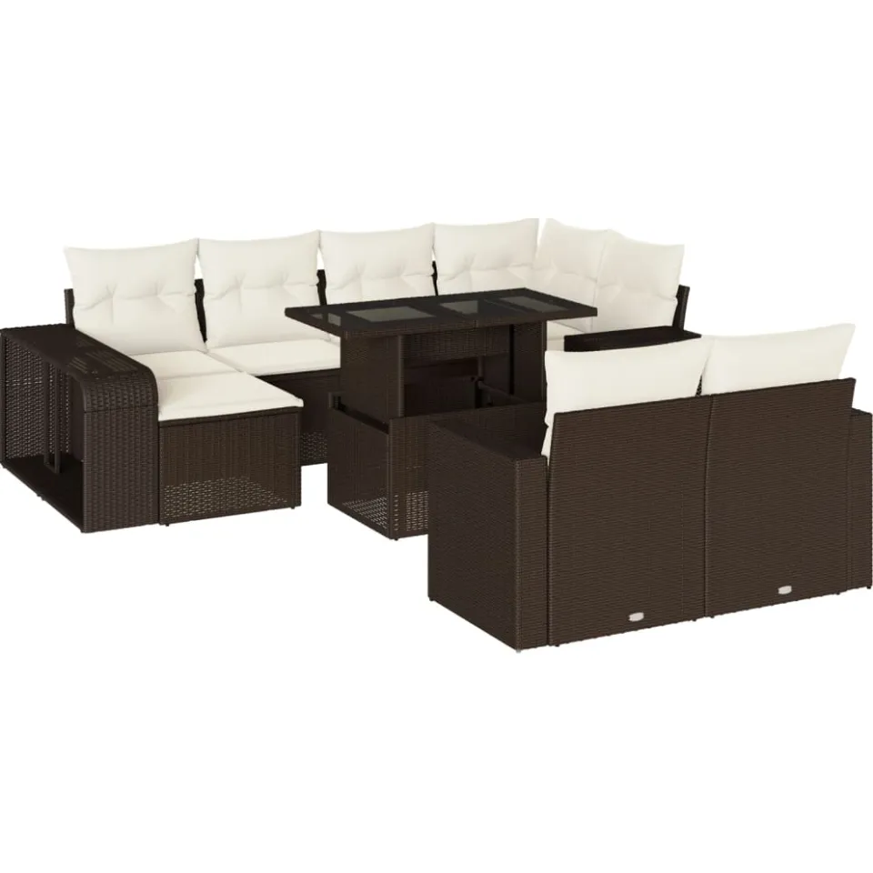 vidaXL 11-delige Loungeset met kussens poly rattan bruin