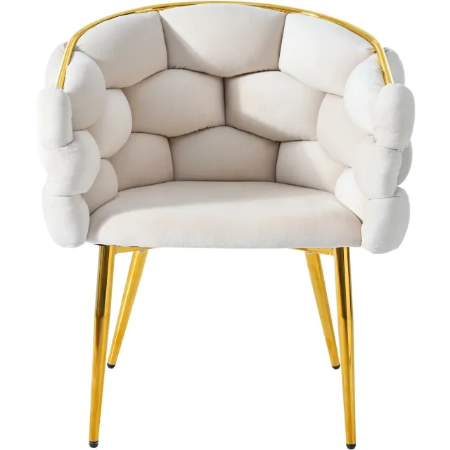 SONNENH Eetkamerstoelen set van 4 - Beige velvet - Ronde gepolsterde armleuningen - Goudkleurige metalen poten