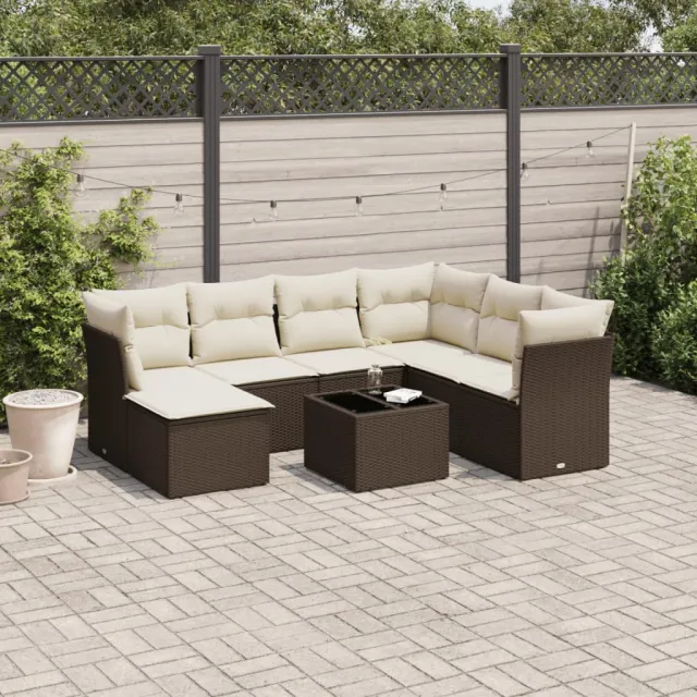 vidaXL 8-delige Loungeset met kussens poly rattan bruin, foto 2
