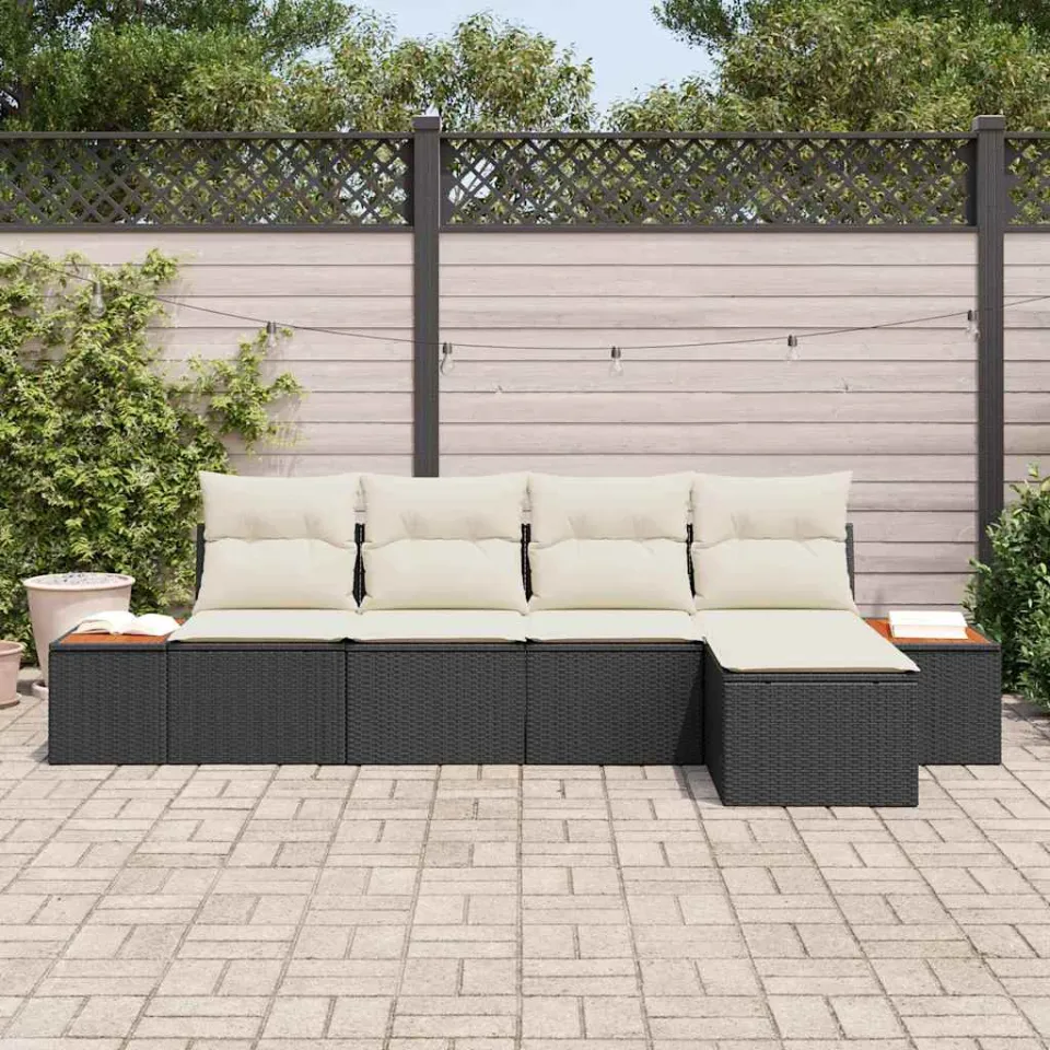 vidaXL Tuinbankenset 5 st Zwart Poly riet