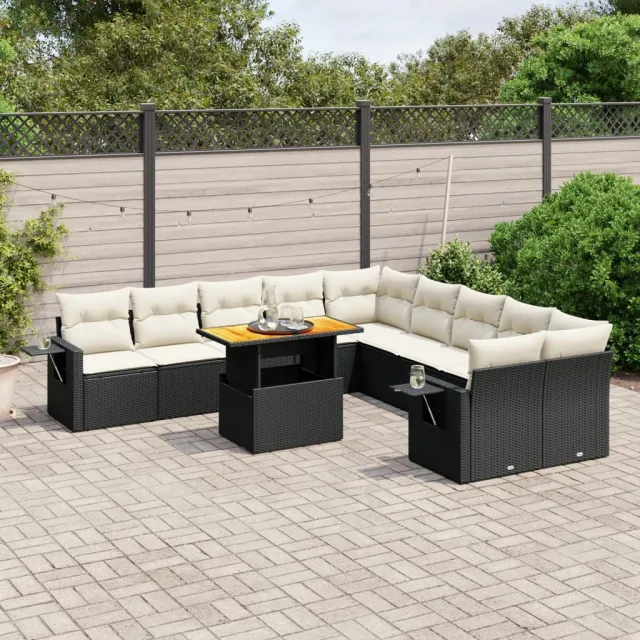 vidaXL 11-delige Loungeset met kussens poly rattan zwart, foto 2