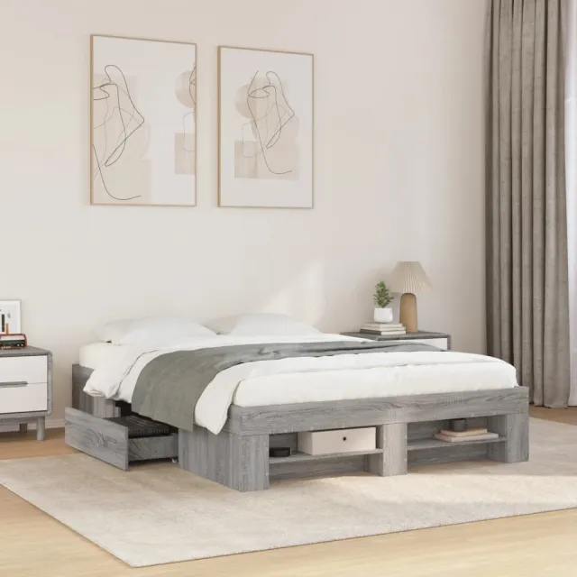 vidaXL Bedframe bewerkt hout grijs sonoma eikenkleurig 120x200 cm