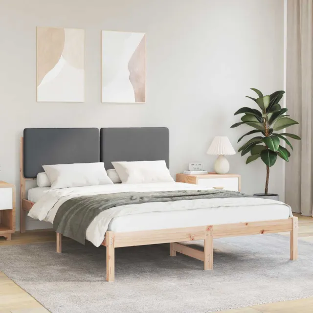 vidaXL Bedframe met Gevoerd Hoofdgedeelte Donkergrijs 140 x 190 cm