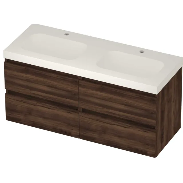 Basic-Line Moby 46 Badmeubelset Polystone 120x46x58 cm M46mweba2x602 Barista Oak Mat Wit