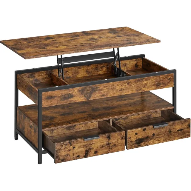Hoppa! Salontafel - Rustiek Bruin - Inktzwart - Staal - Spaanplaat - 100 x 50 x (48-63) cm (B x D x H)