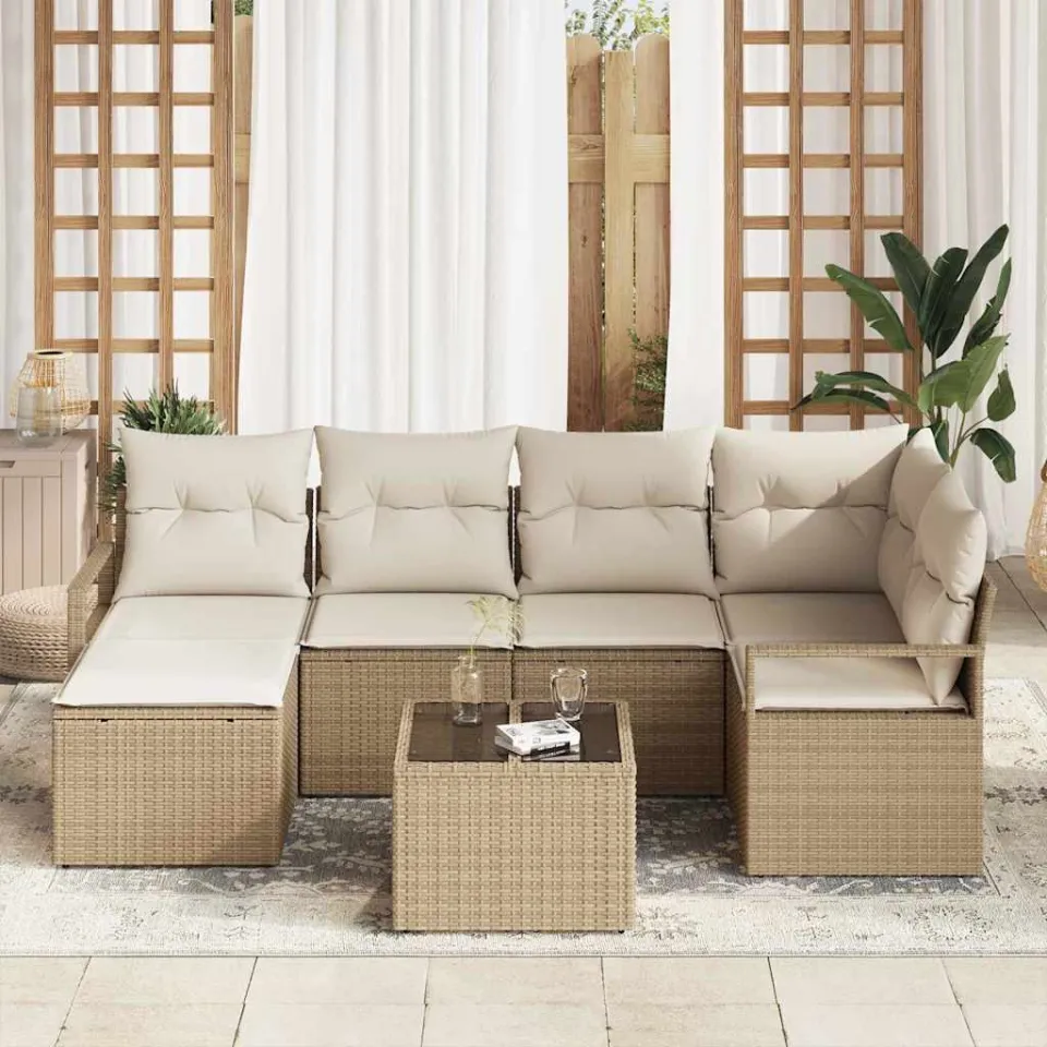 vidaXL Bankstel 7 st Beige poly rattan, foto 3