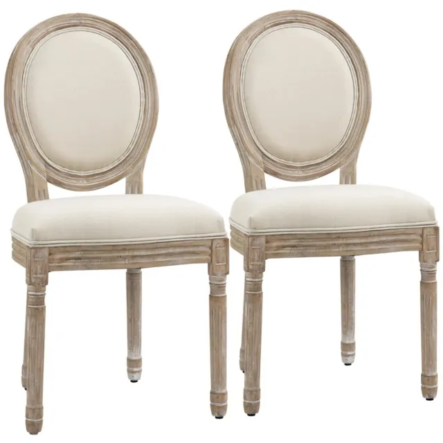 ZYLARO Eetkamerstoel - Set Van 2 - Met Rugleuning - Linnenlook - Gestoffeerde Fauteuil - Voor Woonkamer En Eettafel - Houten Poten - Crèmewit En Naturel crèmewit + naturel