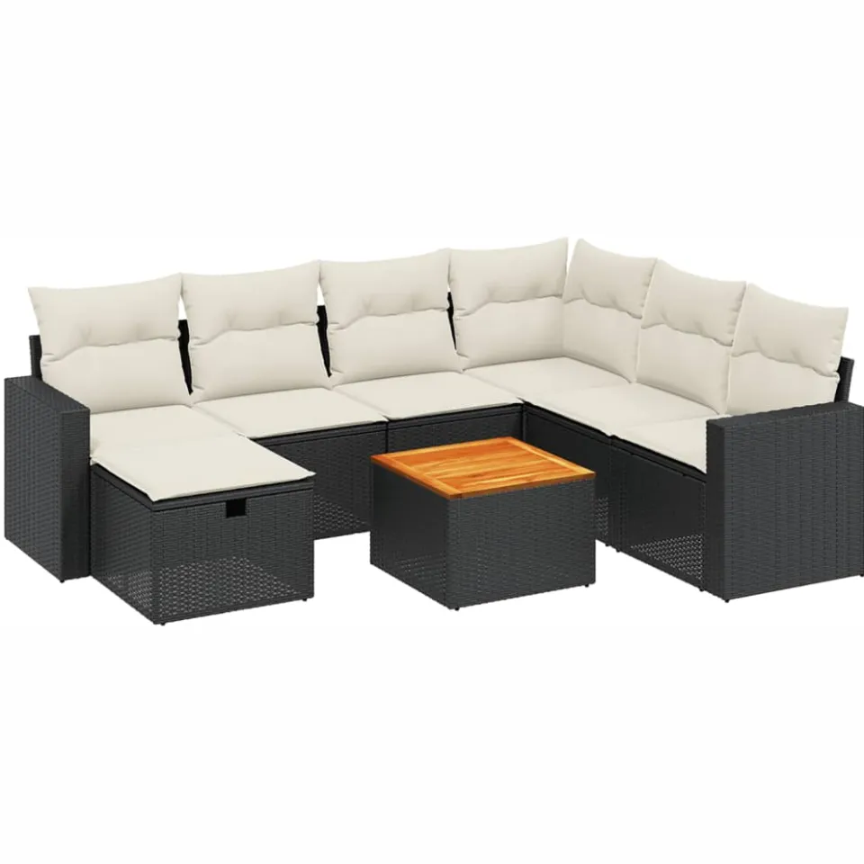 vidaXL 8-delige Loungeset met kussens poly rattan zwart