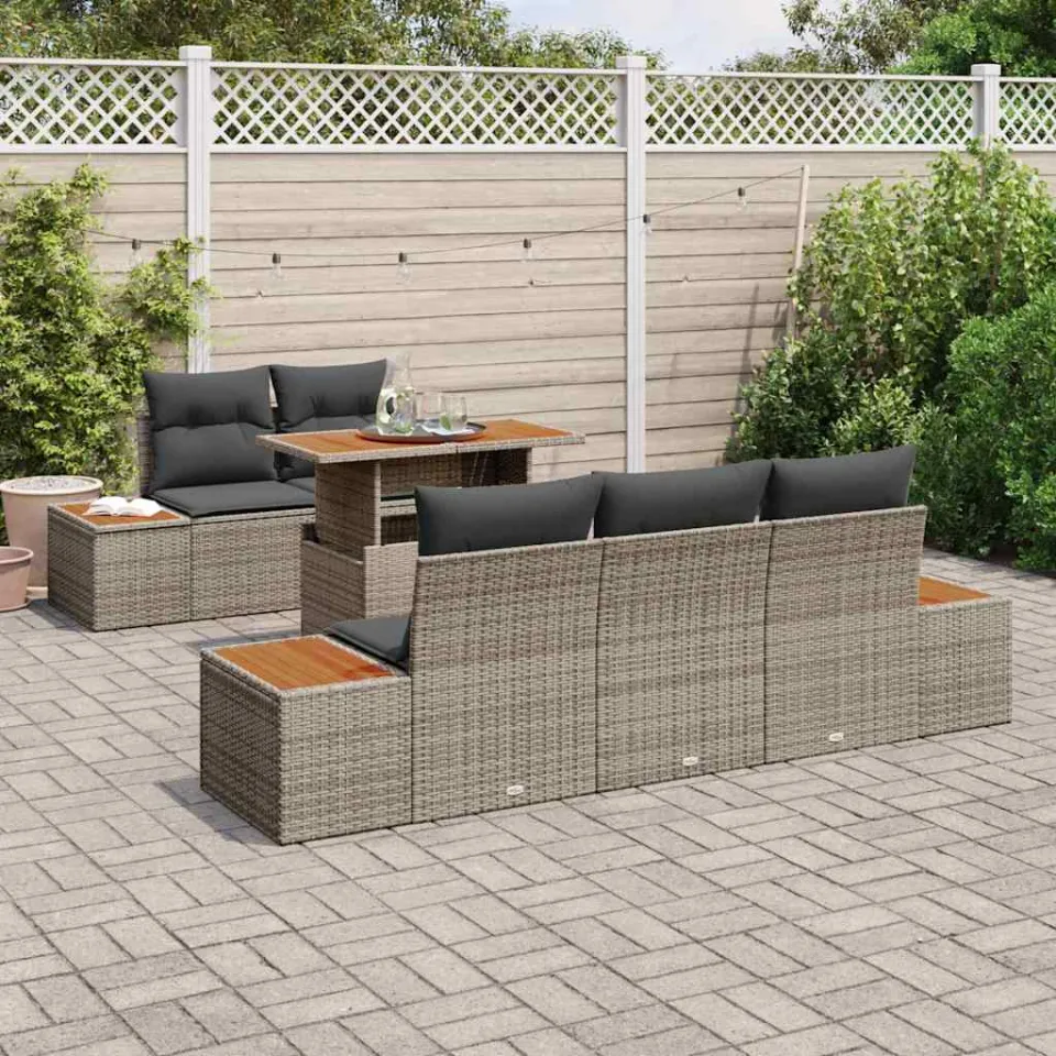 vidaXL Tuin Sofa Set 6 st Grijs Poly riet, foto 3
