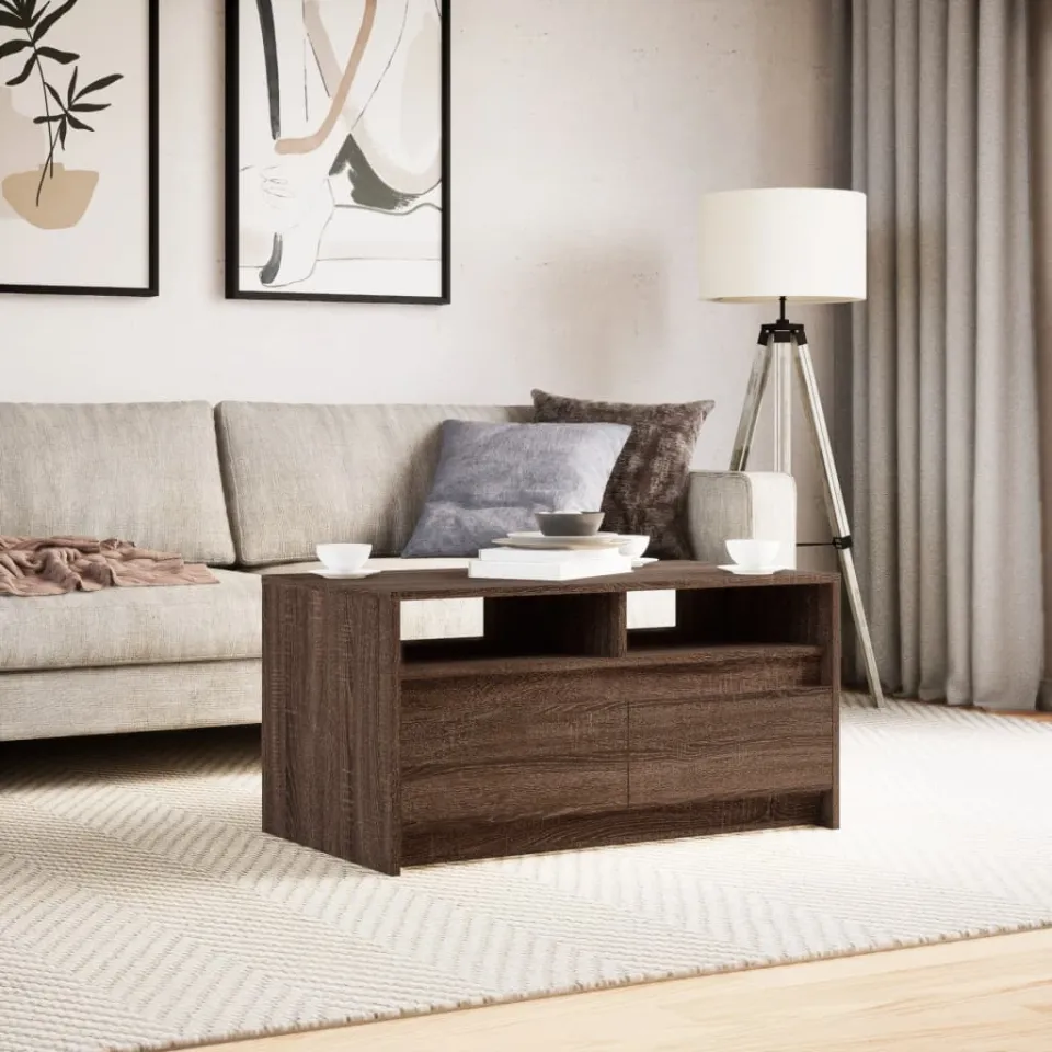 vidaXL Salontafel met LED-verlichting bewerkt hout bruin eikenkleur, foto 3