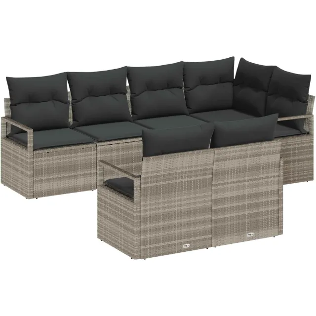 vidaXL Bankstel 7 st Lichtgrijs poly rattan, foto 2