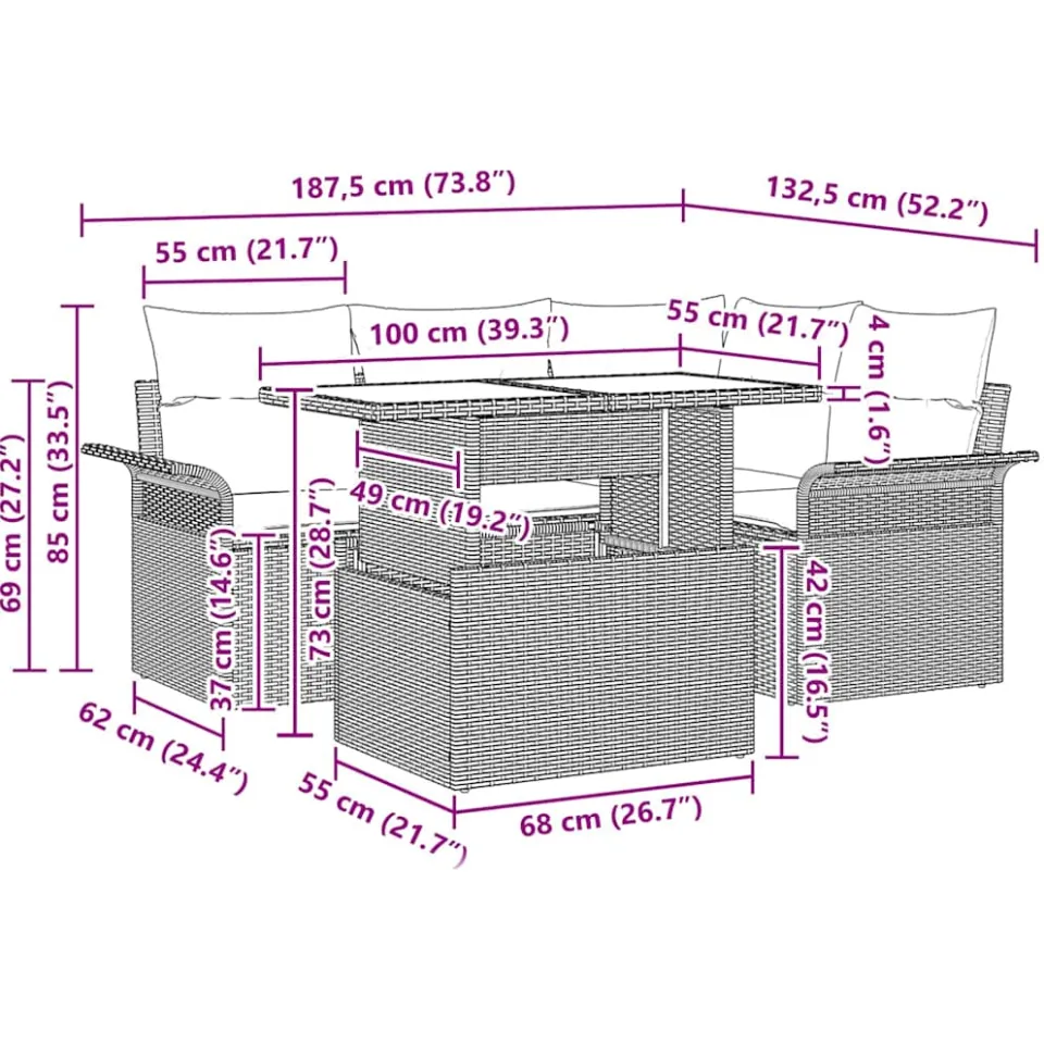 vidaXL Tuin Sofa Set 5 st Beige [Synthetisch]: Poly Rattan, foto 3