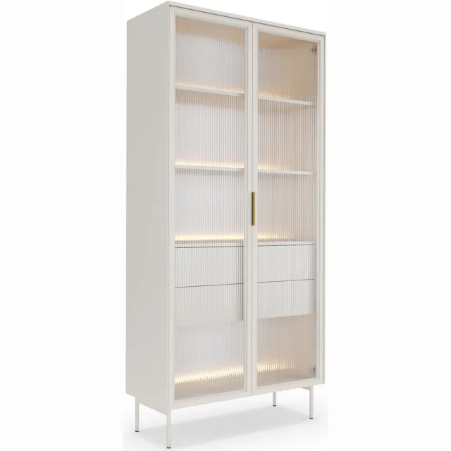 Selsey Lumi – Vitrinekast met 2 lades en LED-verlichting - kasjmiergrijs - 91 cm Kasjmier grijs