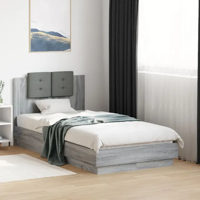 vidaXL Bedframe met hoofdeinde bewerkt hout grijs sonoma 90x190 cm