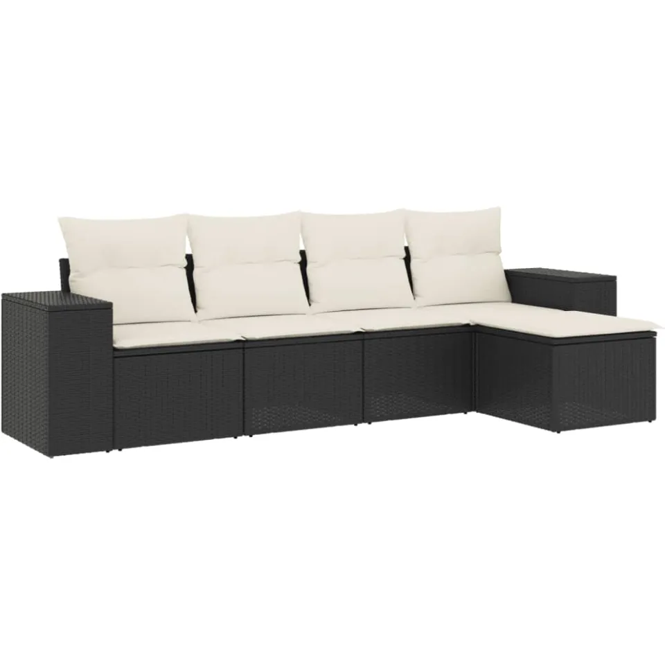 vidaXL 5-delige Loungeset met kussens poly rattan zwart, foto 3