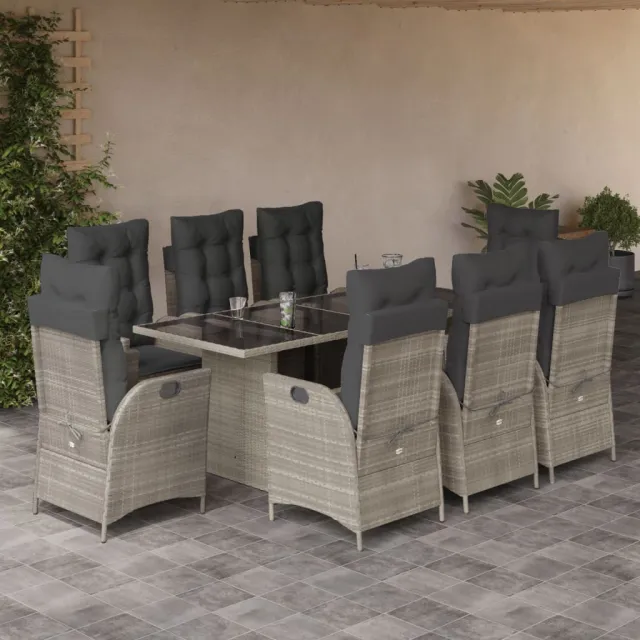 vidaXL 9-delige Tuinset met kussens poly rattan lichtgrijs