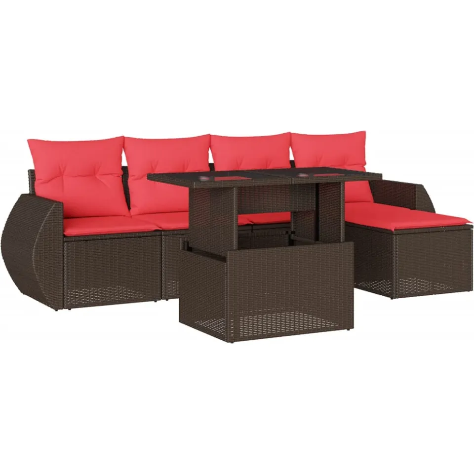 vidaXL 6-delige tuinbankset met kussens, bruin polyrotan, foto 3