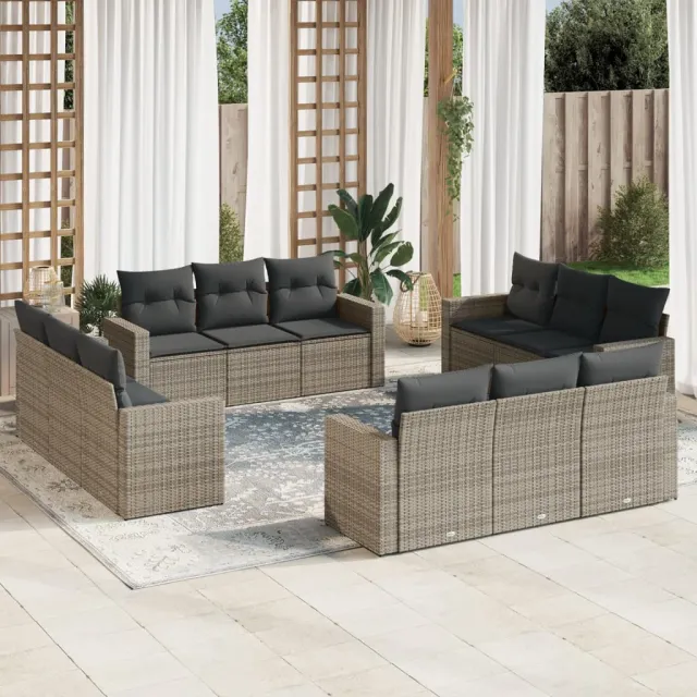 vidaXL 12-delige Loungeset met kussens poly rattan grijs, foto 2
