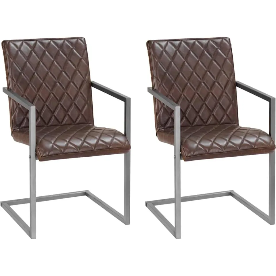 vidaXL Eetkamerstoelen 2 st echt leer bruin