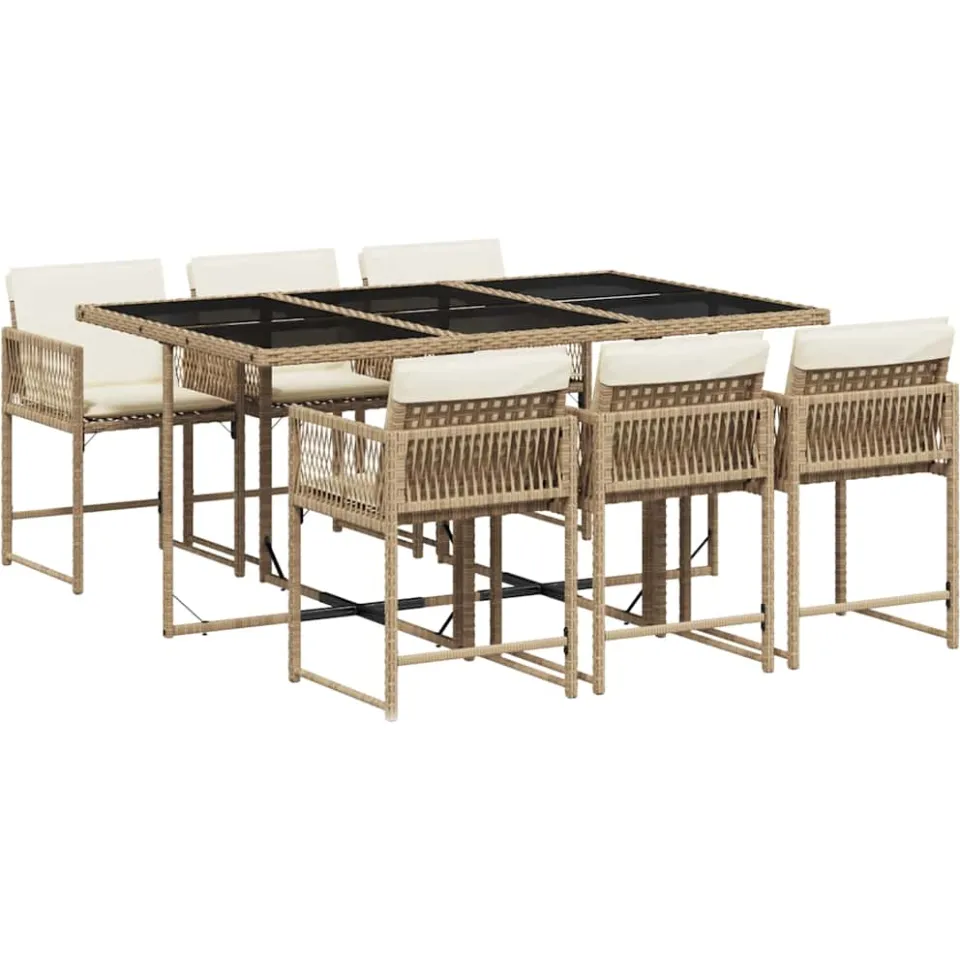 vidaXL 7-delige Tuinset met kussens poly rattan beige