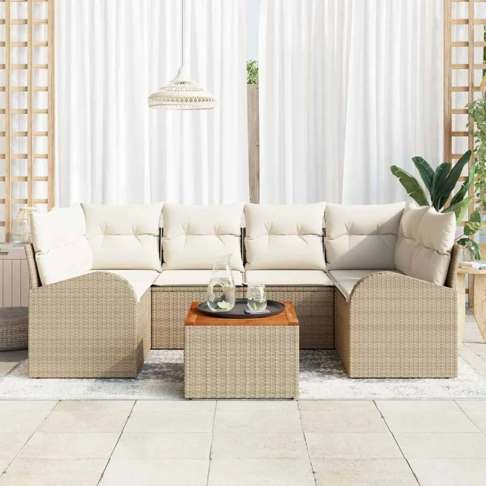 vidaXL Tuinbankenset 7 st Beige en Crème poly rattan, foto 3