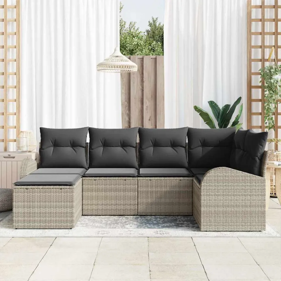 vidaXL Tuinbankenset 6 st Lichtgrijs poly rattan