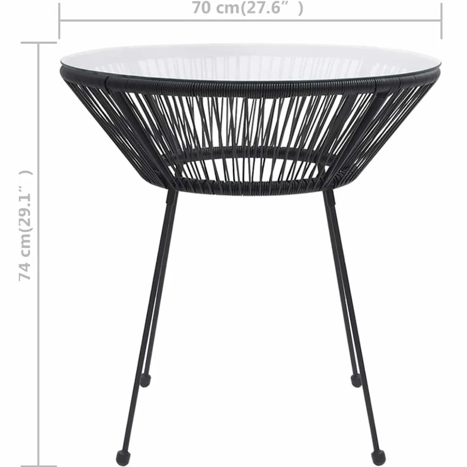 vidaXL Tuintafel Ø70x74 cm rattan en glas zwart, foto 3