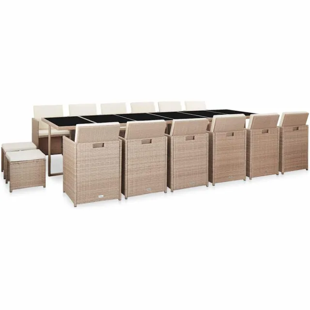 vidaXL 17-delige Tuinset met kussens poly rattan beige