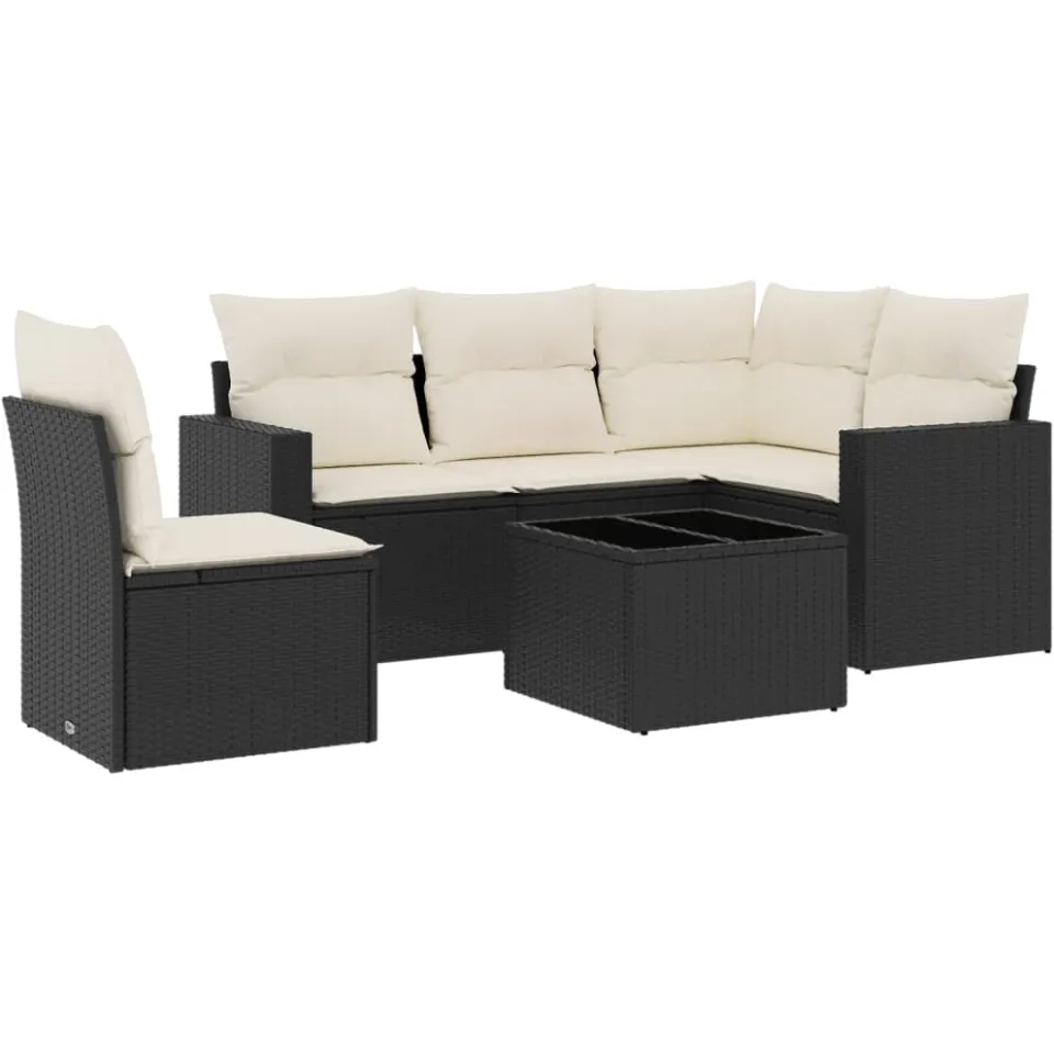 vidaXL 6-delige Loungeset met kussens poly rattan zwart
