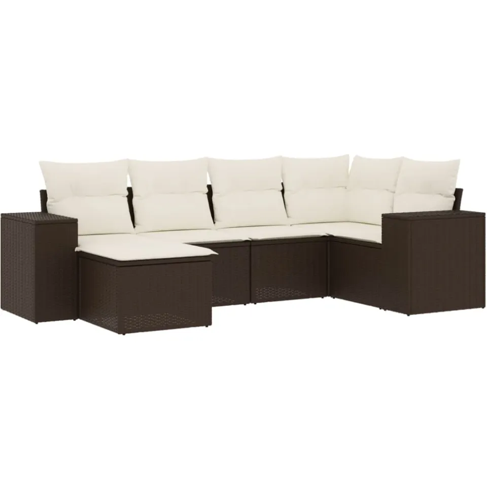 vidaXL 6-delige Loungeset met kussens poly rattan bruin, foto 3