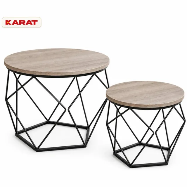 Floordirekt Bijzettafel Leif, set van 2, rond, metalen onderstel met diamantmotief, Ø 50 en 40 cm, grijs