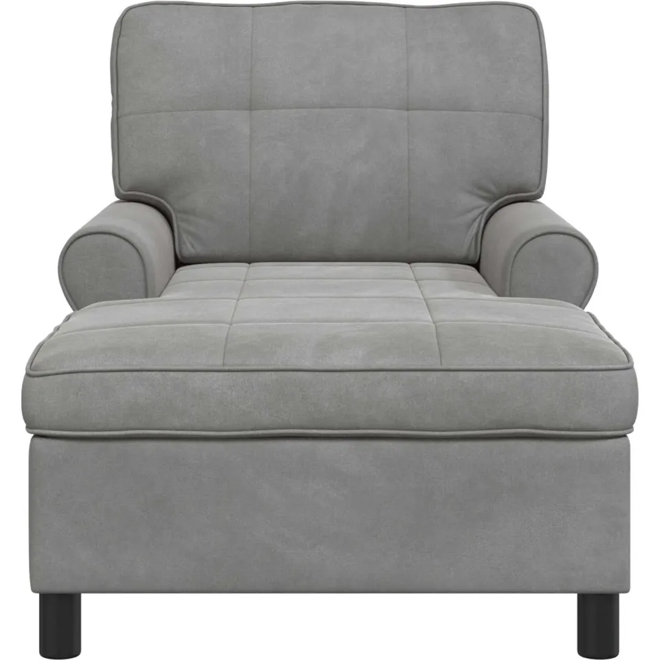 vidaXL Chaise Lounge met kussen Lichtgrijs 91 x 157 x 91 cm Fluweel, foto 4