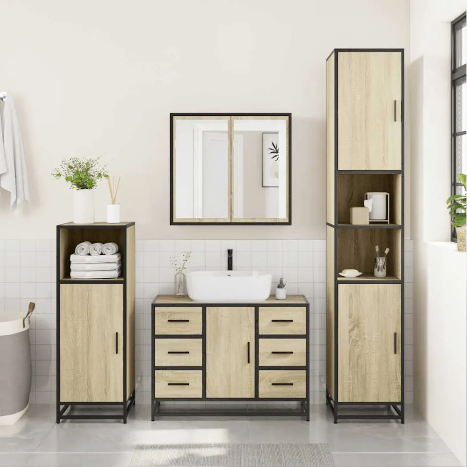vidaXL 2-delige Badkamermeubelset bewerkt hout sonoma eikenkleurig, foto 4