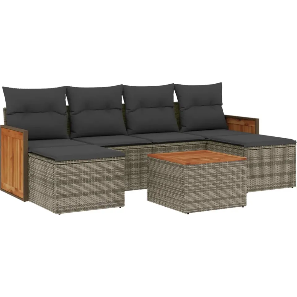 vidaXL 7-delige Loungeset met kussens poly rattan grijs, foto 3