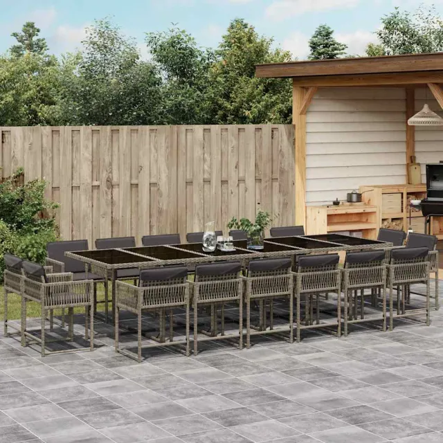vidaXL 17-delige Tuinset met kussens poly rattan grijs, foto 2