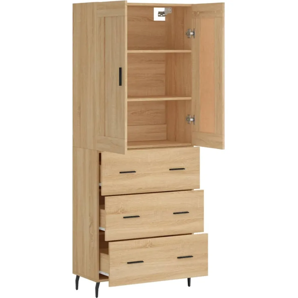 vidaXL Hoge kast 69,5x34x180 cm bewerkt hout sonoma eikenkleurig Bruin