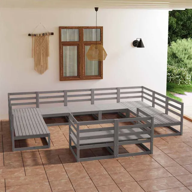 vidaXL 11-delige Loungeset massief grenenhout Grijs