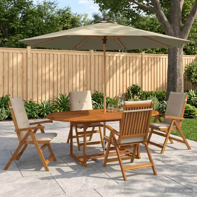 vidaXL Buiten Eetset met Parasol 6 st 4-zits Crèmewit, foto 2