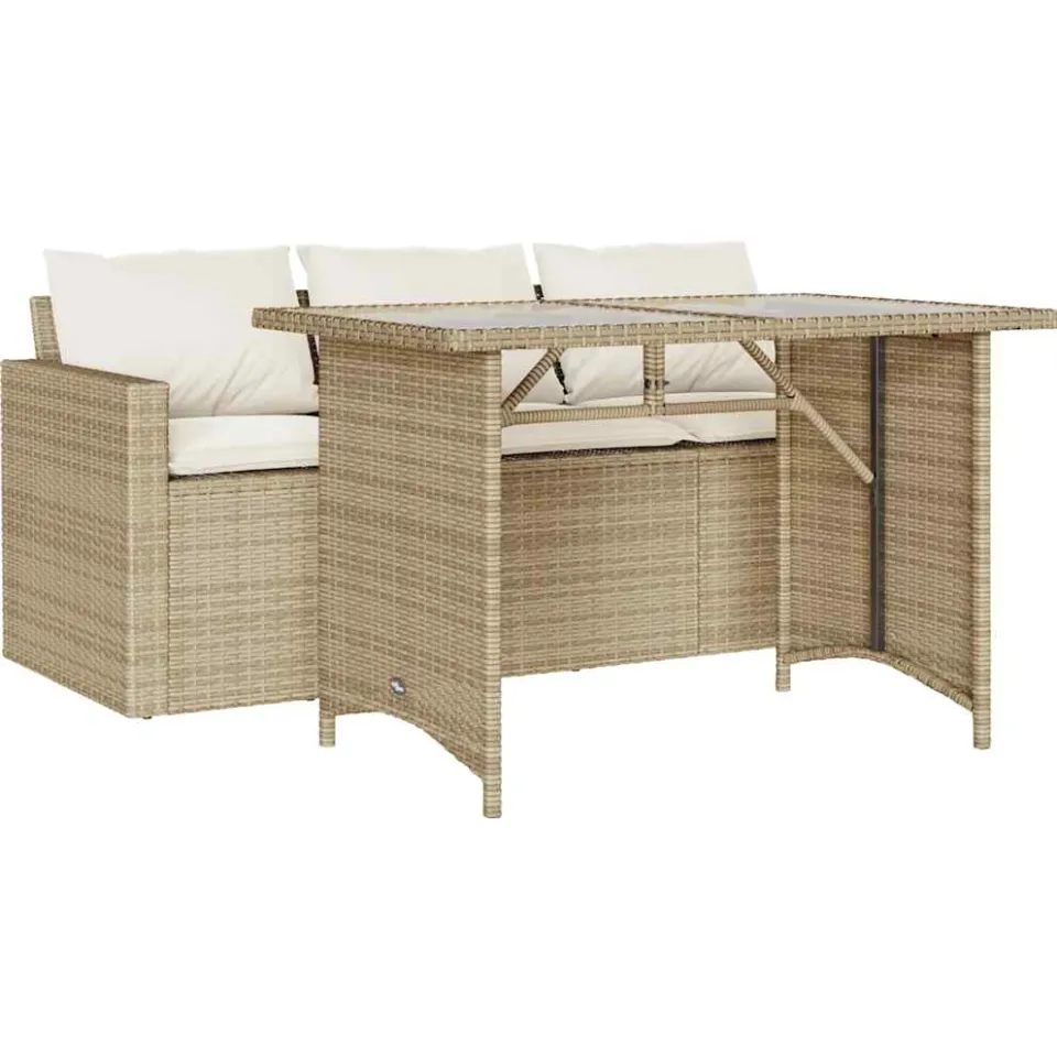 vidaXL 2-delige Tuinset met kussens poly rattan beige, foto 3