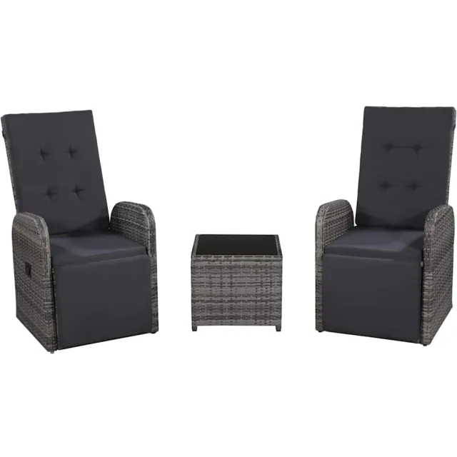 vidaXL 3-delige Bistroset met kussens poly rattan grijs