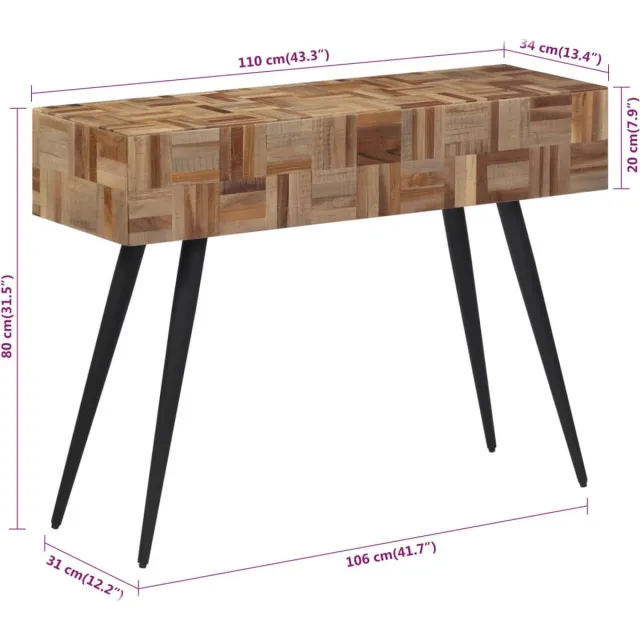 vidaXL Wandtafel - 110x34x80 - cm - massief - gerecycled - teakhout zwart en grijs