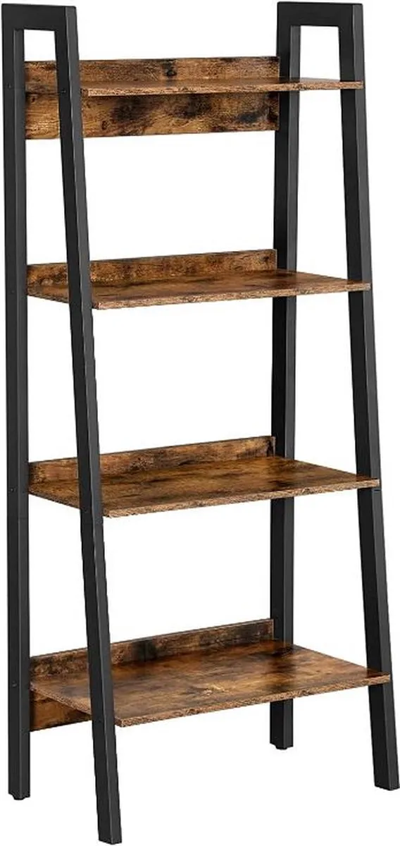 MAZAZU MIRA Home - Boekenkast - Ladderrek - 4 niveaus - Hout en metaal - Bruin/Zwart - 56x34x137,5 cm Bruin, Zwart