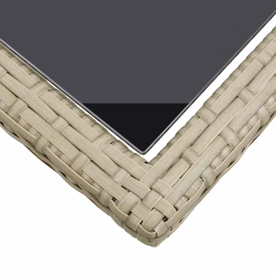 vidaXL Tuintafel 110x53x72 cm glas en poly rattan beige, foto 4