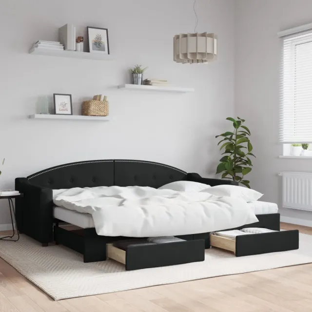 vidaXL Slaapbank met onderschuifbed en lades 80x200 cm stof zwart