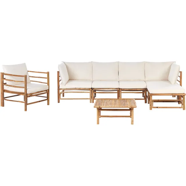 Beliani CERRETO - Loungeset 6-zits - Gebroken wit - Bamboehout Bruin