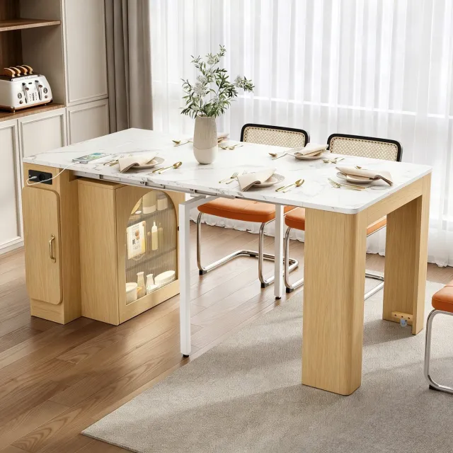 REDOM Uitschuifbare eettafel - Drie tafelbladen - Opbergruimte met wielen - MDF en spaanplaat - Natuurlijk - 83 x 39,6 tot 149,6 x 77 cm Naturel